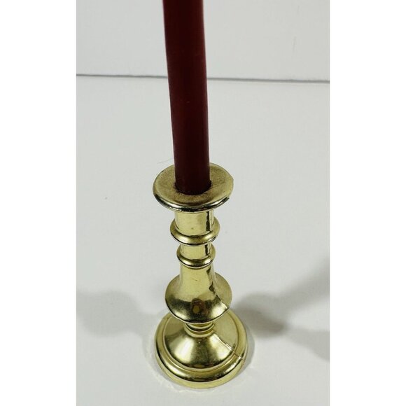 Candlestick Candle Holders Mini Metal Round Base Vintage MCM Gold Brass Decor - Picture 7 of 9